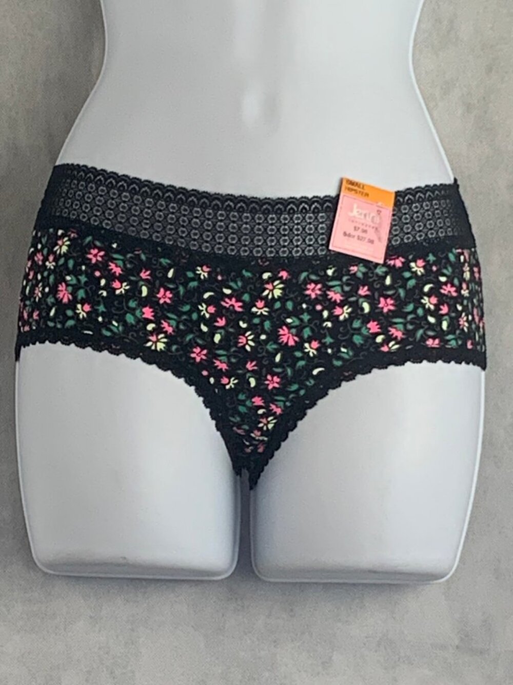 Jenni Women's 95% Cotton Hipster Panty Underwear, Black Multi Floral, Small